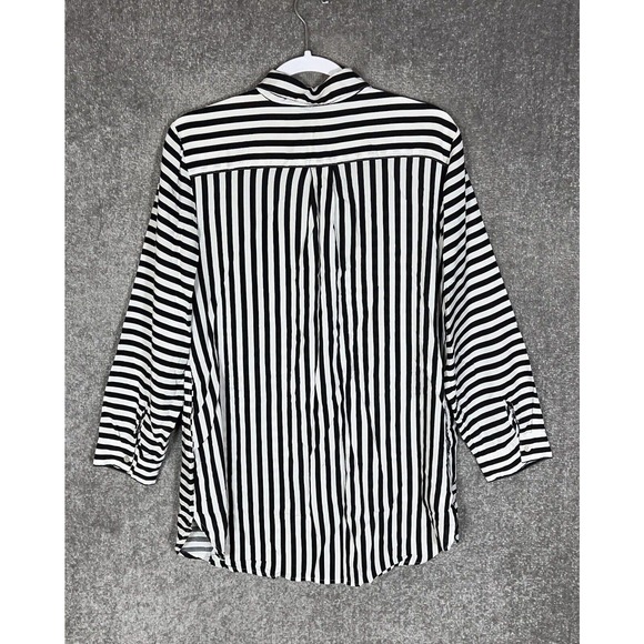 Chicos Long Sleeve Splice Striped Button Up Tunic Top Womens‎ Size 2 US Sz 12/14 - Picture 2 of 7